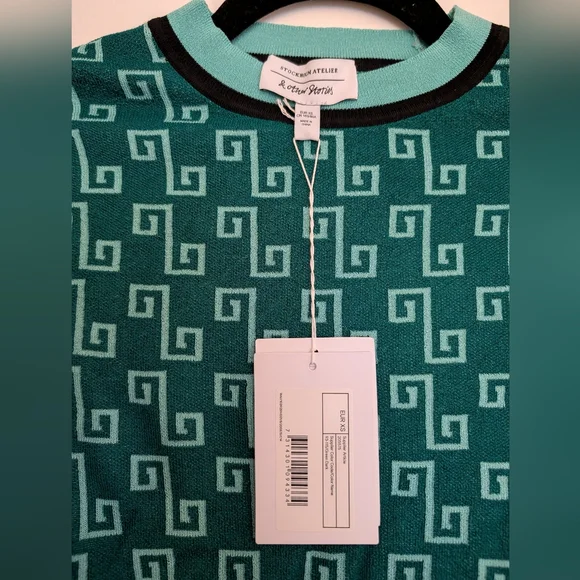 NWT & Other Stories Stockholm Atelier Geometric Pattern Green Sweater Size XS - Picture 5 of 7